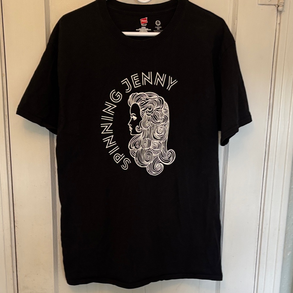 Spinning Jenny concert T-shirt Hanes Black Graphic Tee with White Design